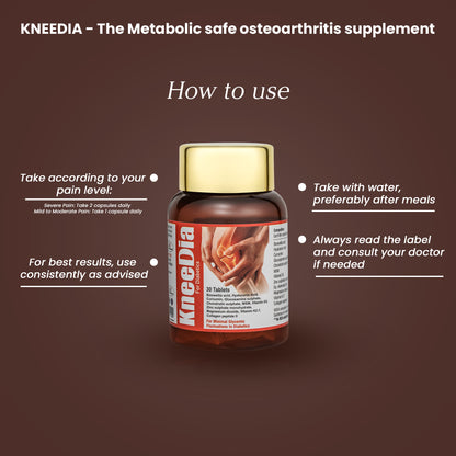 KNEEDIA Diabetic-Safe Joint Support Supplement, 30 Tablets, with Boswellia, Glucosamine, MSM and Collagen
