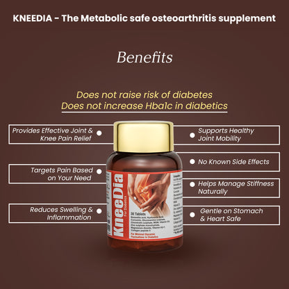 KNEEDIA Diabetic-Safe Joint Support Supplement, 30 Tablets, with Boswellia, Glucosamine, MSM and Collagen