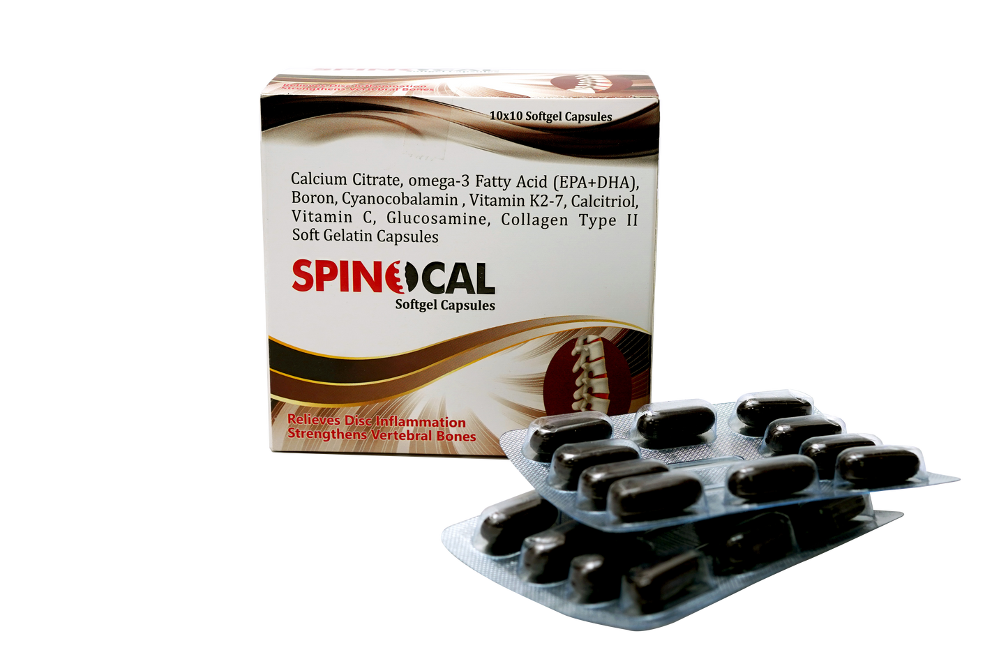 Spinocal – Advanced Spine & Joint Support Formula with Calcium Citrate, Omega-3 (EPA+DHA), Boron, Vitamin K2-7, Glucosamine, Collagen Type II, Vitamin C & B12 for Complete Structural Wellness