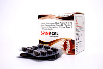 Spinocal – Advanced Spine & Joint Support Formula with Calcium Citrate, Omega-3 (EPA+DHA), Boron, Vitamin K2-7, Glucosamine, Collagen Type II, Vitamin C & B12 for Complete Structural Wellness