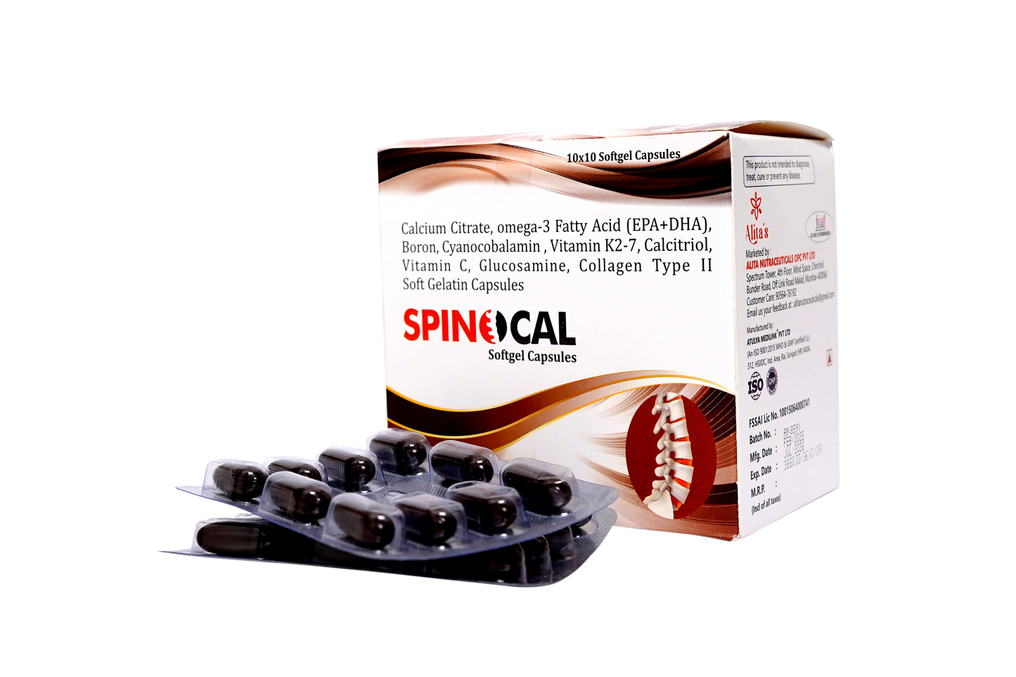 Spinocal – Advanced Spine & Joint Support Formula with Calcium Citrate, Omega-3 (EPA+DHA), Boron, Vitamin K2-7, Glucosamine, Collagen Type II, Vitamin C & B12 for Complete Structural Wellness