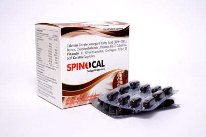 Spinocal – Advanced Spine & Joint Support Formula with Calcium Citrate, Omega-3 (EPA+DHA), Boron, Vitamin K2-7, Glucosamine, Collagen Type II, Vitamin C & B12 for Complete Structural Wellness