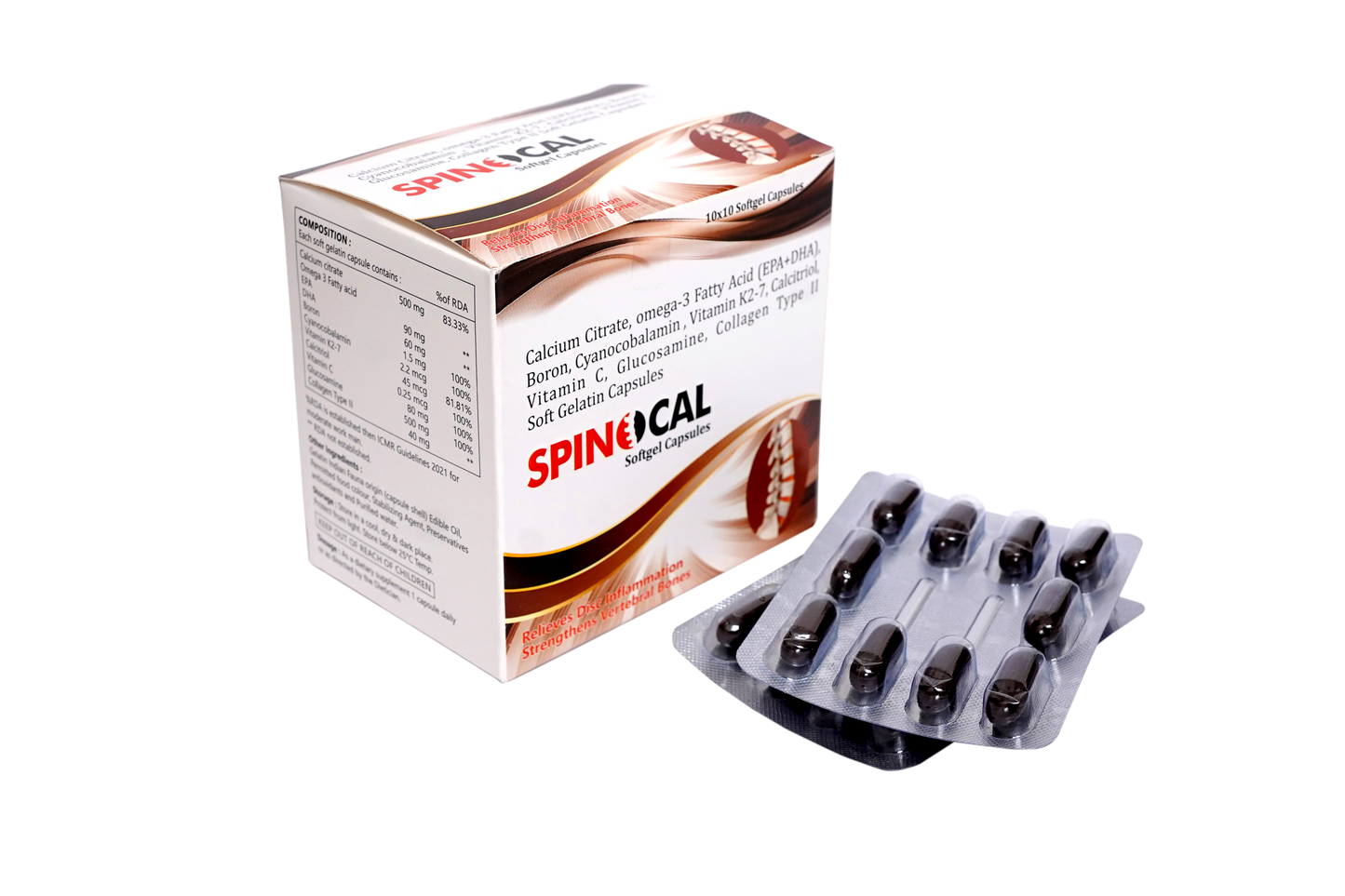 Spinocal – Advanced Spine & Joint Support Formula with Calcium Citrate, Omega-3 (EPA+DHA), Boron, Vitamin K2-7, Glucosamine, Collagen Type II, Vitamin C & B12 for Complete Structural Wellness
