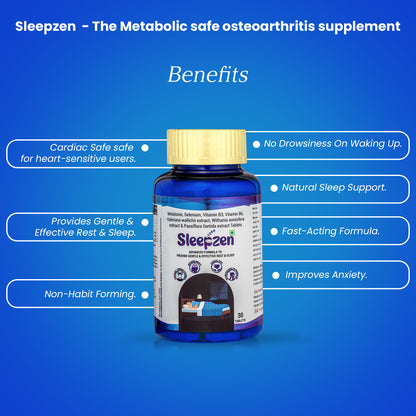 SleepZen Sleep Support Tablets | Non-Habit Forming Sleep Aid with Melatonin, Ashwagandha & Valerian | Natural Relief for Insomnia, Anxiety & Stress | 30 Tablets | For Men & Women